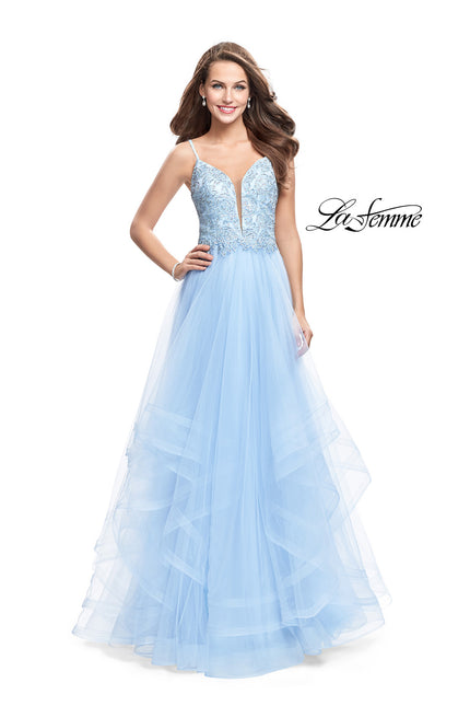Picture of: Ball Gown with Tulle Skirt and Lace Beading in Powder Blue, Style: 25762, Detail Picture 1