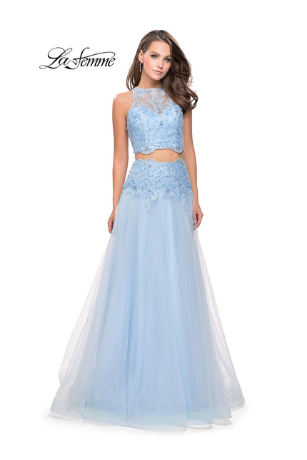 Picture of: Beaded and Lace Two Piece Dress With Tulle Skirt in Powder Blue, Style: 26309, Detail Picture 1