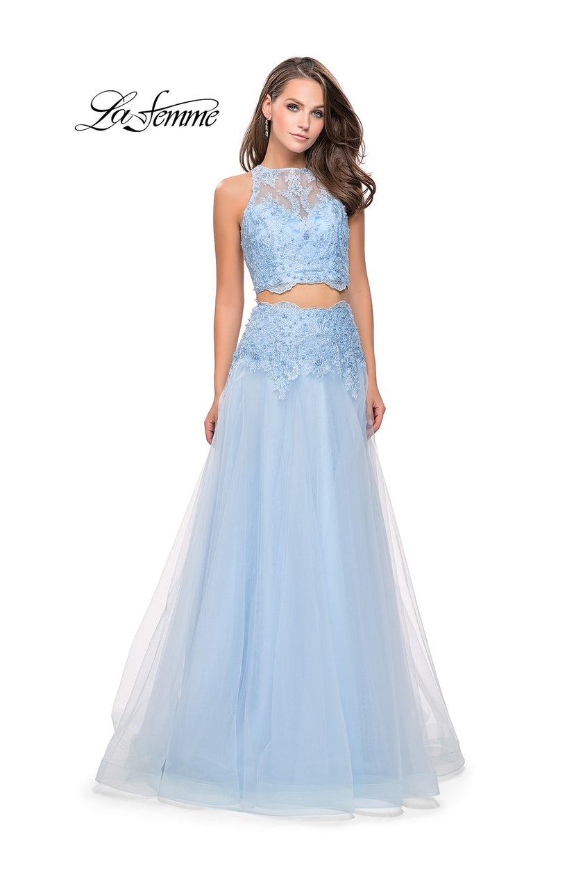 Picture of: Beaded and Lace Two Piece Dress With Tulle Skirt in Powder Blue, Style: 26309, Detail Picture 1