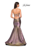 Picture of: Metallic Jersey Mermaid Strapless Prom Dress in Purple/Gold, Style: 27638, Back Picture