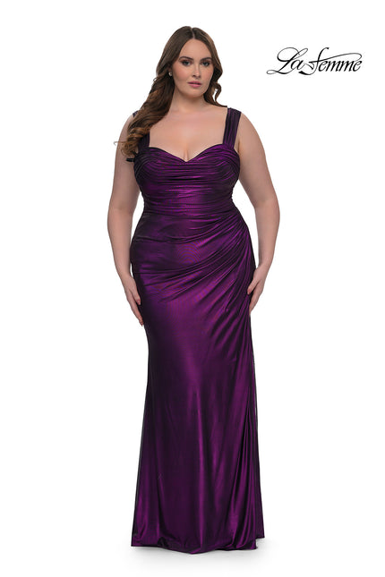 Picture of: Metallic Curve Dress with Flattering Ruching in Purple , Style: 32991, Detail Picture 2