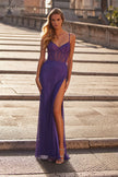 Picture of: Fitted Jersey Dress with Fishnet Rhinestone Illusion Bustier Top in Dark Berry, Style: 32247, Main Picture