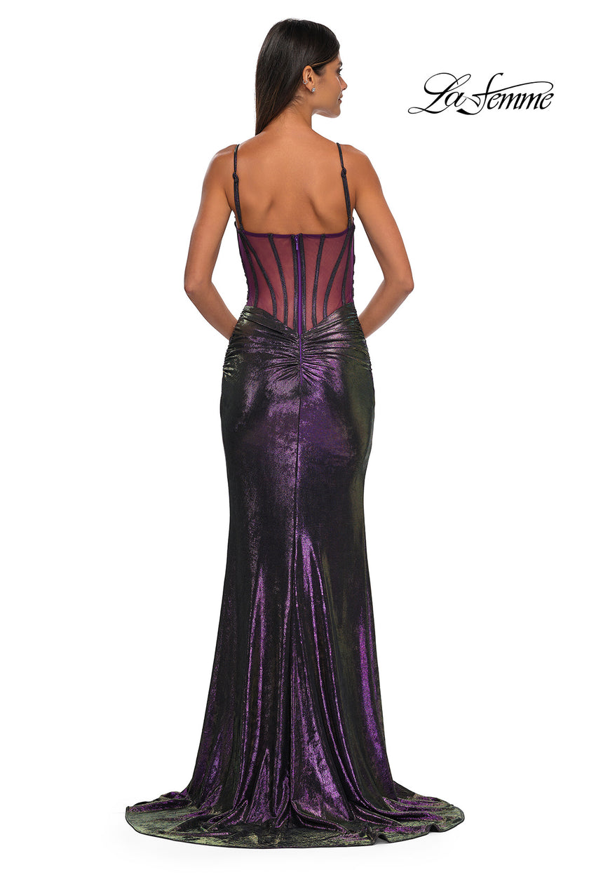 Picture of: Gorgeous Metallic Prom Dress with Ruching and Illusion Back in Purple, Style: 33034, Detail Picture 8