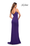 Picture of: Simple Jersey Gown with V Neckline and Slit in Purple, Style: 30072, Detail Picture 10