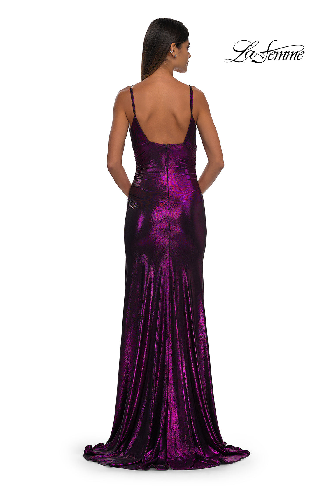 Picture of: Brushed Metallic Jersey Simple Prom Dress with Ruching in Purple, Style: 32812, Detail Picture 10