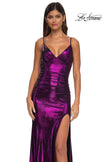 Picture of: Brushed Metallic Jersey Simple Prom Dress with Ruching in Purple, Style: 32812, Detail Picture 15