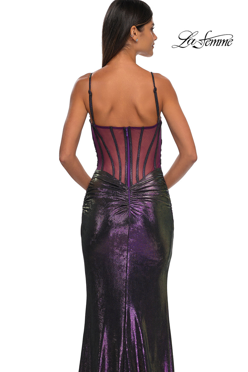 Picture of: Gorgeous Metallic Prom Dress with Ruching and Illusion Back in Purple, Style: 33034, Detail Picture 16