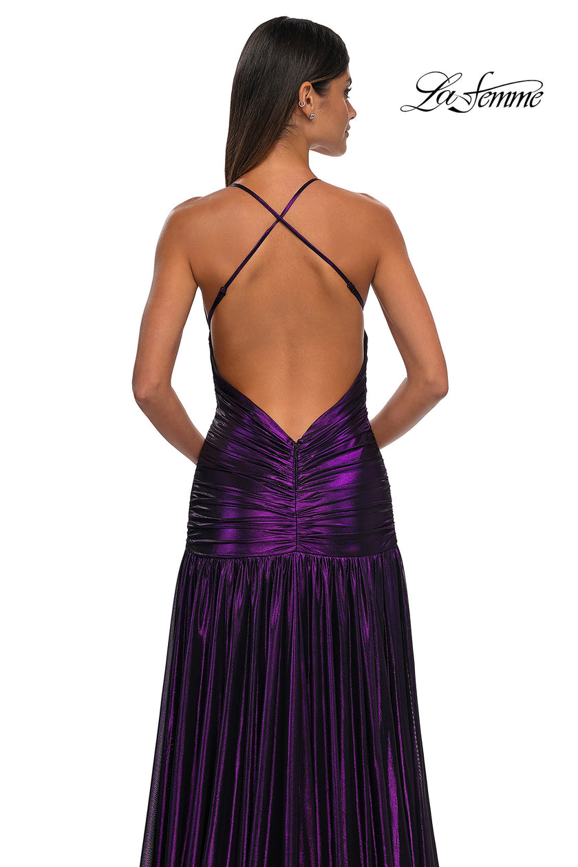 Picture of: Beautiful Long Metallic Net Jersey Gown with Flattering Ruching in Purple, Style: 32887, Detail Picture 21
