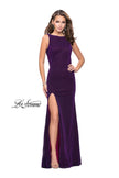 Picture of: Form Fitting Prom Gown with Leg Slit and Ruching in Purple, Style: 25884, Detail Picture 1
