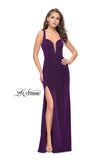 Picture of: Form Fitting Jersey Gown with Leg Slit and Open Back in Purple, Style: 25901, Detail Picture 1