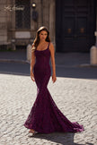 Picture of: Mermaid Stretch Lace Gown with Corset Top in Dark Berry, Style: 32420, Detail Picture 2