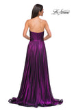 Picture of: Flowy Metallic Net Jersey Prom Dress with Intricate Ruched Bodice in Purple , Style 32899, Detail Picture 6