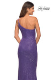 Picture of: Bright Simple One Shoulder Long Sequin Evening Gown in Purple, Detail Picture 7