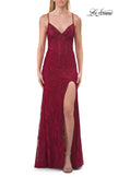 Picture of: Lace Embellished Gown with Spaghetti Straps and High Slit in Raspberry, Style: 33473, Detail Picture 8