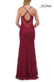 Picture of: Lace Embellished Gown with Spaghetti Straps and High Slit in Raspberry, Style: 33473, Detail Picture 9
