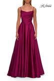 Picture of: A-Line Satin Gown with Draped Bodice, Slit, and Lace-Up Back in Raspberry, Style: 33373, Detail Picture 13