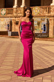 Picture of: Simple Strapless Satin Gown with Ruching Detail in Raspberry, Style: 33531, Detail Picture 3