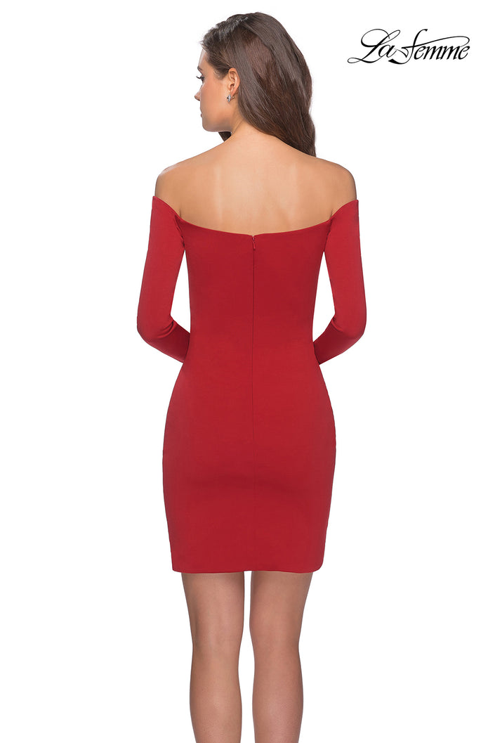 Picture of: Tight Homecoming Dress with Long Sleeves in Red, Style: 28182, Back Picture