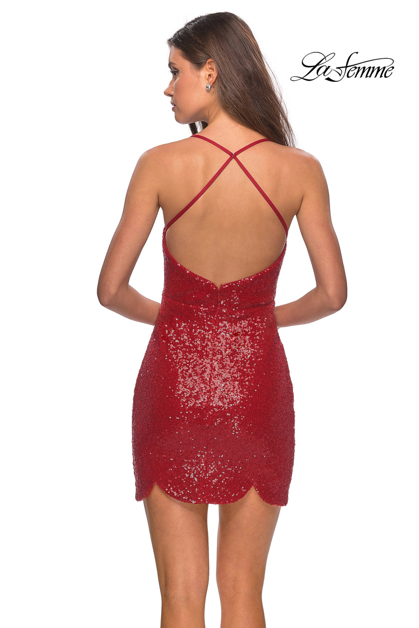 Picture of: Short Scalloped Sequined Homecoming Dress in Red, Style: 28228, Back Picture