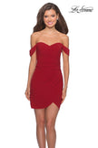 Picture of: Short Dress with Scalloped Off The Shoulder Sleeves in Red, Style: 28193, Detail Picture 1