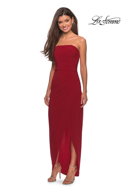 Picture of: Long Strapless Jersey Dress with Side Ruching in Red, Style: 28204, Detail Picture 1