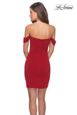 Picture of: Short Dress with Scalloped Off The Shoulder Sleeves in Red, Style: 28193, Detail Picture 2