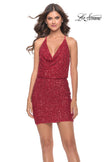 Picture of: Drape Front Mini Dress with Low Back in Red, Style: 30949, Detail Picture 3