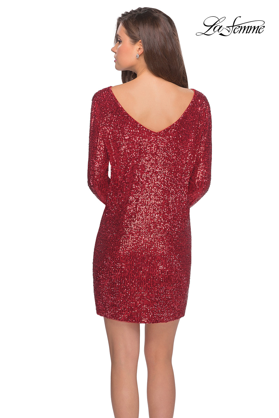 Picture of: Long Sleeve Sequined Shift Homecoming Dress in Red, Style: 28194, Detail Picture 4