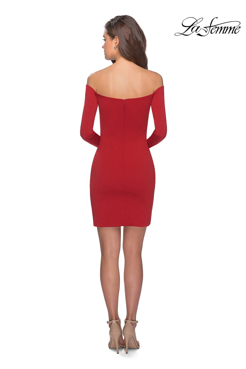 Picture of: Tight Homecoming Dress with Long Sleeves in Red, Style: 28182, Detail Picture 5