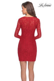 Picture of: Long Sleeve Lace Short Dress with Sheer Back Detail in Red, Style: 28232, Detail Picture 7