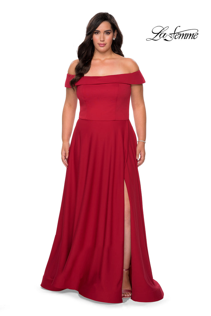 Picture of: Off The Shoulder Plus Size Dress with Leg Slit in Red, Style: 29007, Detail Picture 2