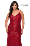 Picture of: Long Sequin Curvy Prom Dress with V-Neckline in Red, Style: 29006, Detail Picture 5