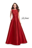 Picture of: Long Mikado Ball Gown with Boat Neck and Criss Cross Back in Red, Style: 25425, Main Picture