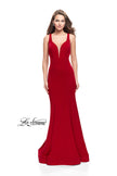 Picture of: Long Jersey Mermaid Dress with Deep V and Strappy Back in Red, Style: 25594, Main Picture