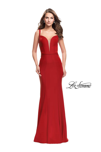 Picture of: Form Fitting Mermaid Prom Dress with Plunging Neckline in Red, Style: 25964, Main Picture