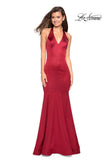 Picture of: Form Fitting Halter Satin Dress with Open Back in Red, Style: 27653, Main Picture