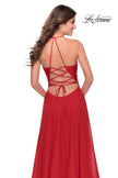 Picture of: Long Chiffon Prom Dress with Unique Lace Up Back in Red, Style: 28522, Main Picture
