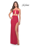 Picture of: Unique Jersey Gown with Front Cut Outs and Criss Cross Straps in Red, Style: 31293, Main Picture