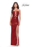 Picture of: Stretch Sequin Dress with Unique Front Cut Outs in Red, Style: 31549, Main Picture