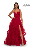 Picture of: Ruffle Tulle Dress with Unique Skirt and Illusion Corset Bodice in Red, Style: 32719, Main Picture