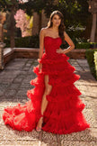 Picture of: Fabulous Tiered Ruffle Skirt Prom Dress with Strapless Top in Red, Style: 33717, Main Picture