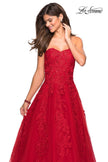 Picture of: Strapless Tulle Prom Dress with Lace Appliques in Red, Style: 27269, Detail Picture 8
