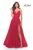 Picture of: Long Tulle A-line Gown with Side Slit and Pockets in Red, Style: 28561, Detail Picture 8