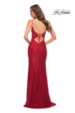 Picture of: Sleek Lace Long Dress with Sheer Sides and Open Back in Red, Style 29694, Detail Picture 8