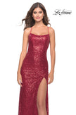 Picture of: Lace Up Back Sequin Gown with Flare Skirt in Red, Style: 31508, Detail Picture 8