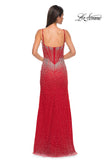 Picture of: Rhinestone Embellished Fitted Prom Dress with Corset and Deep V in Red , Style 32717, Detail Picture 8