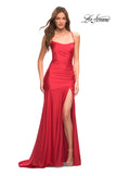 Picture of: Long Jersey Ruched Gown with Dramatic Skirt in Red, Style: 30587, Detail Picture 9