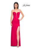 Picture of: Strapless Corset Style Prom Dress with Illusion Back in Red , Style 32941, Detail Picture 9