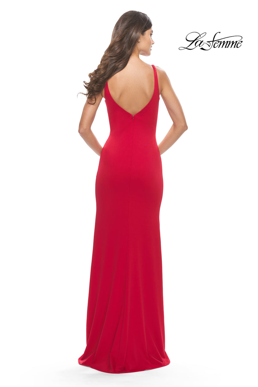 Picture of: Simple Chic Long Jersey Gown with Square Neckline in Red, Style: 31071, Detail Picture 10