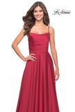 Picture of: A Line Satin Gown with Ruching and Square Neckline in Red, Style: 31105, Detail Picture 10